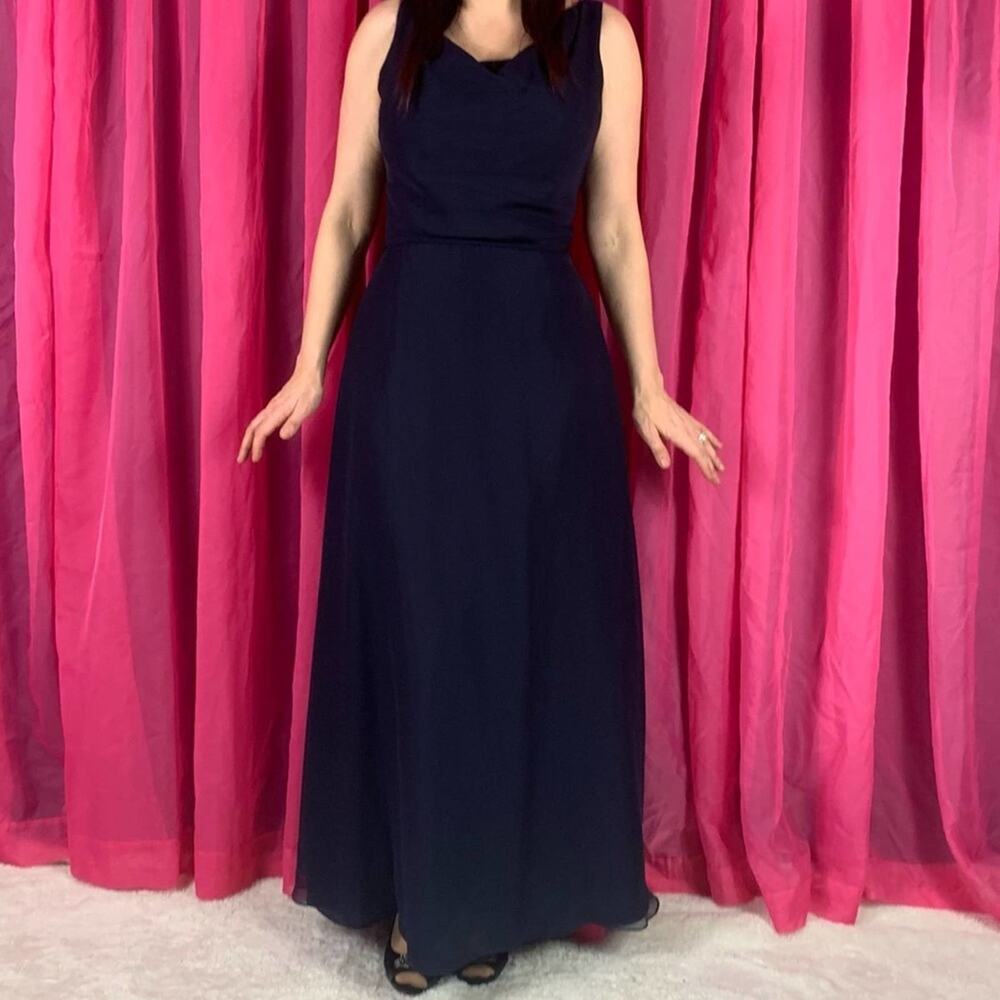 Eden Maids Bridals Navy sleeveless belted a line maxi formal dress, size 10